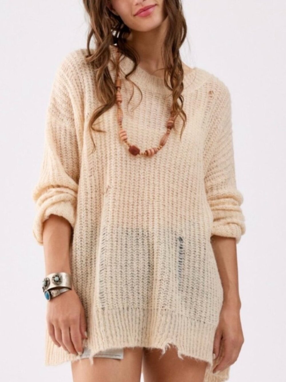 🧡3/$15 Urban Outfitters Alston Distressed Sweater Cream Women's M